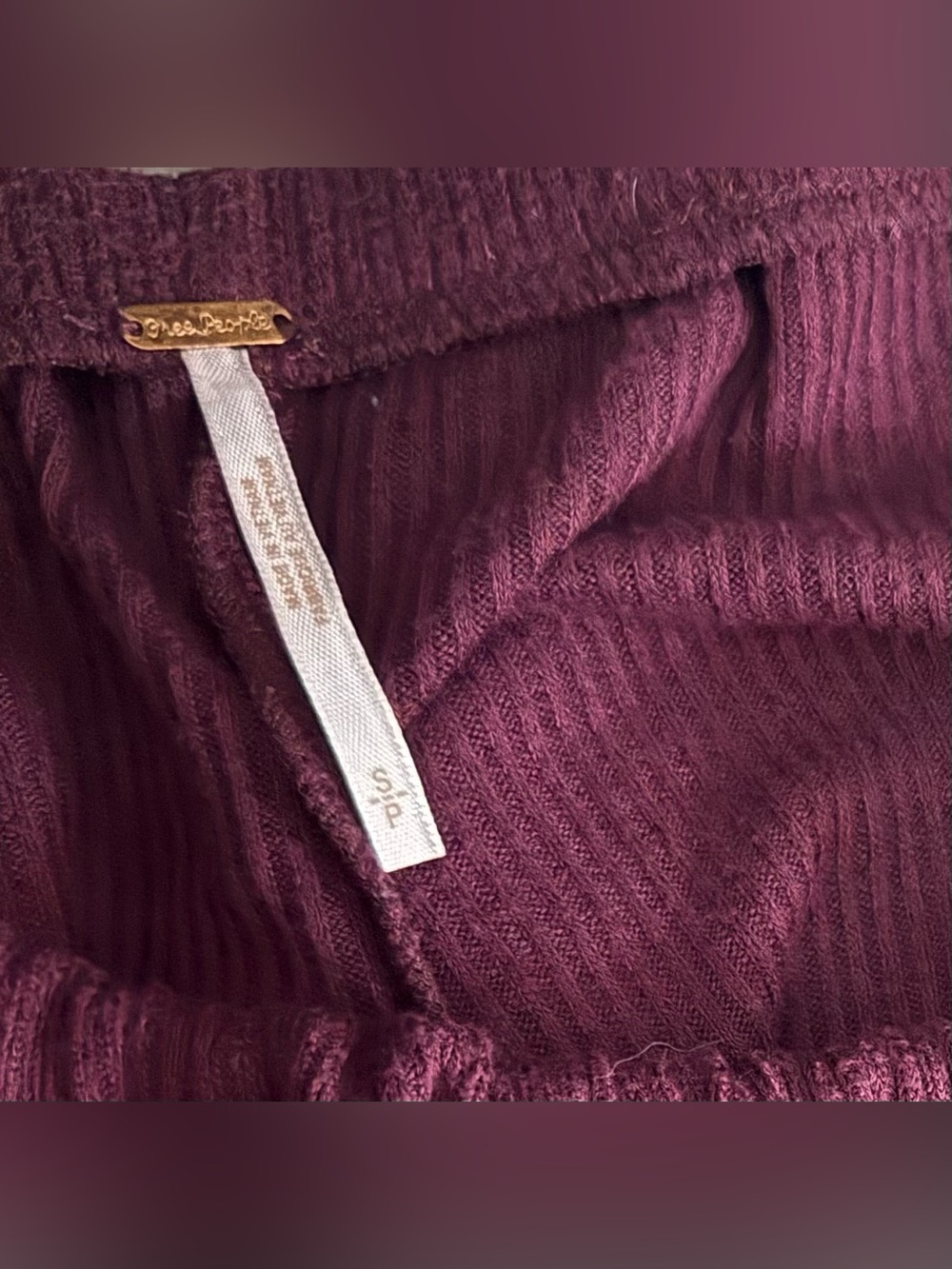 Free People Ribbed wide leg pants in Deep Burgundy - Picture 5 of 6